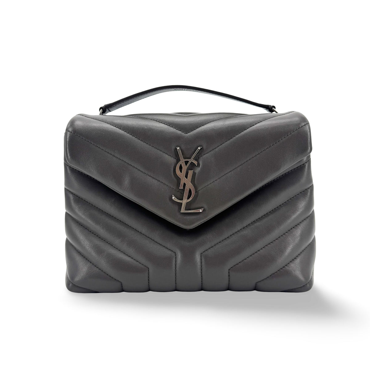 Saint Laurent Loulou Top Handle Matelasse Chevron Leather Black Leather Handbag (Pre-Owned)