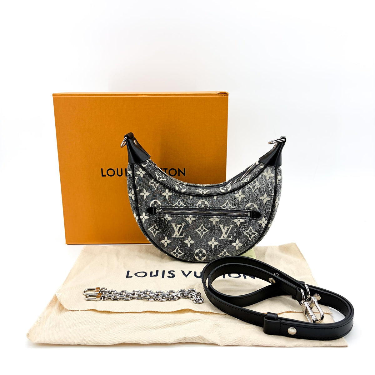Louis Vuitton Loop Monogram Denim Black Denim_Jeans Handbag (Pre-Owned)