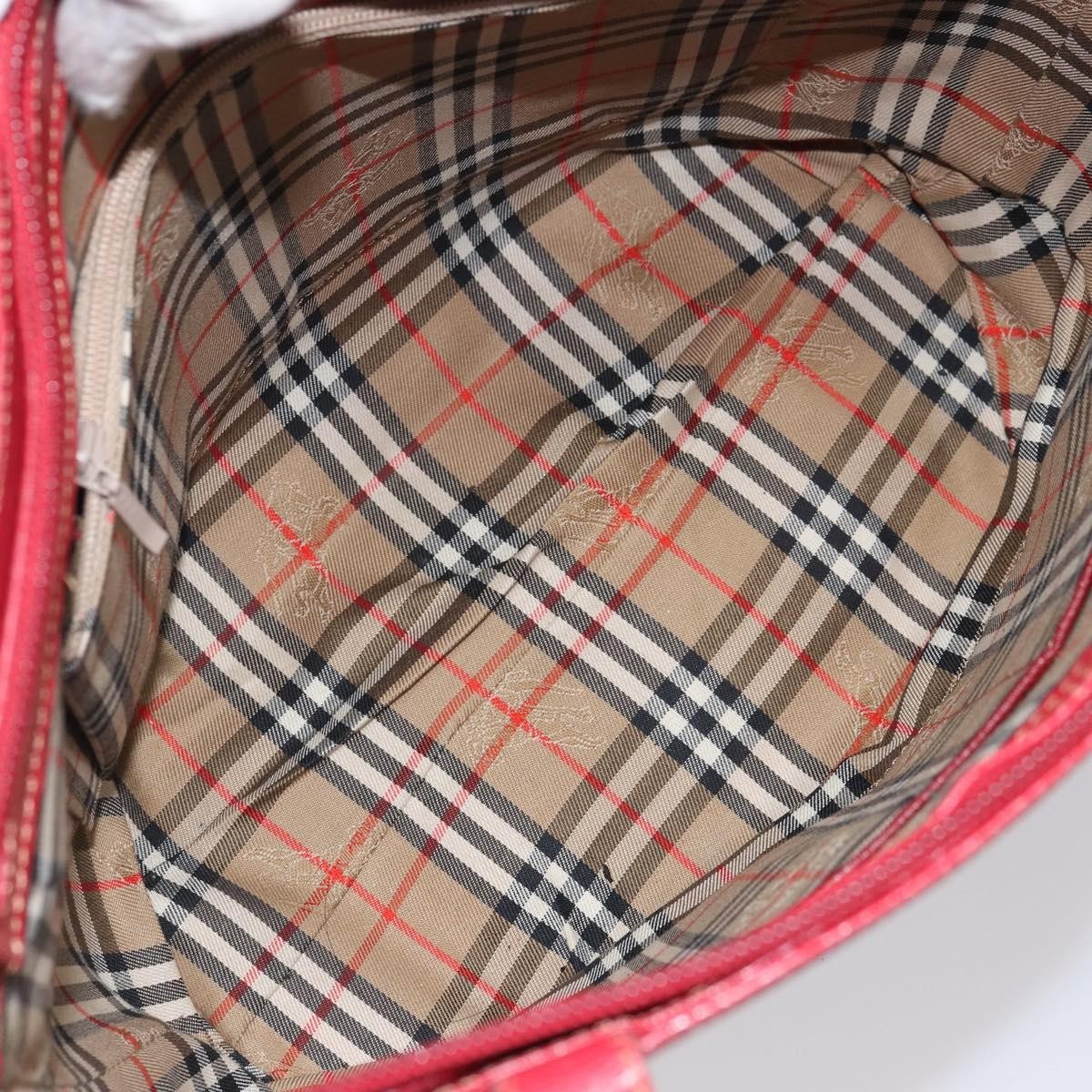 Burberry Vintage Vintage Check Coated Canvas Red Leather Tote Bag Bag (Pre-Owned)