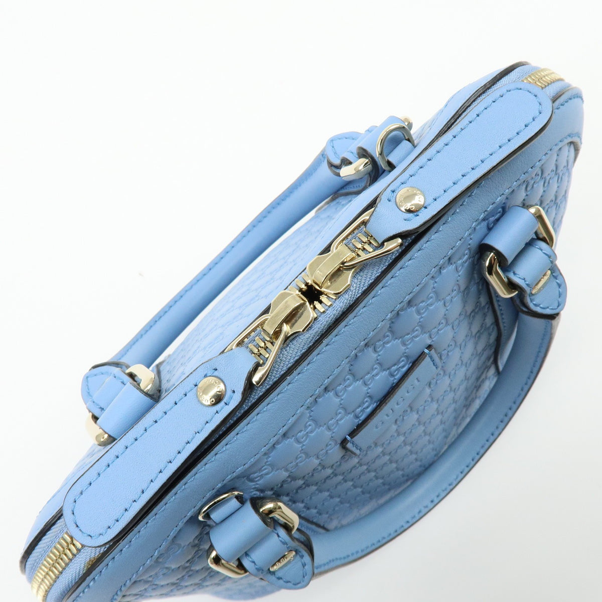 Gucci Convertible Dome Satchel Microguccissima Leather Blue Leather Handbag (Pre-Owned)