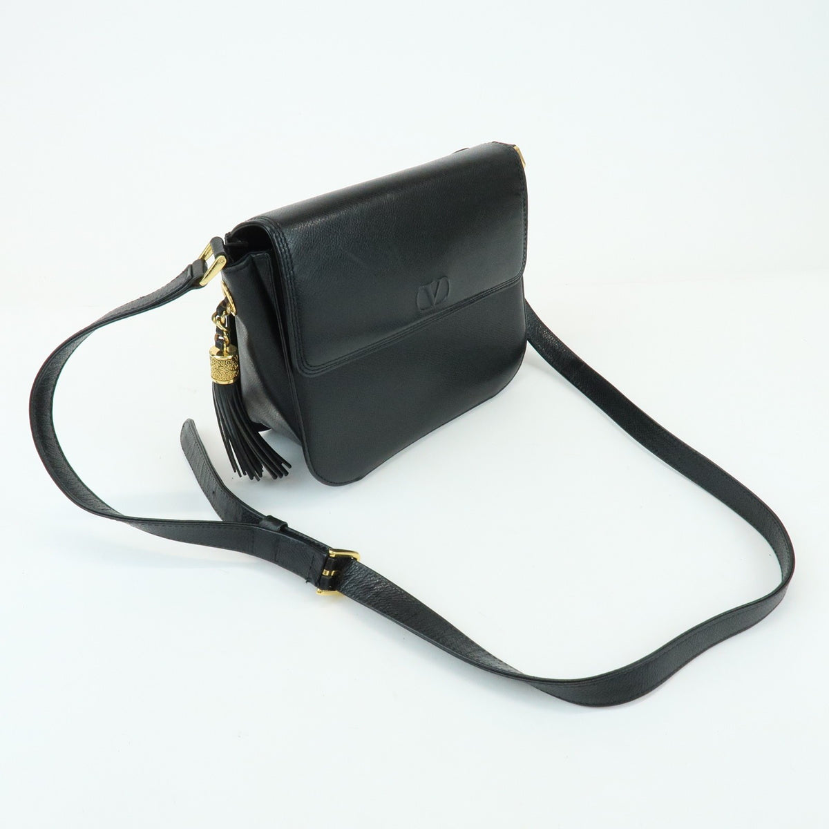 Valentino Garavani Vlogo Flap Leather Black Leather Shoulder Bag Bag (Pre-Owned)
