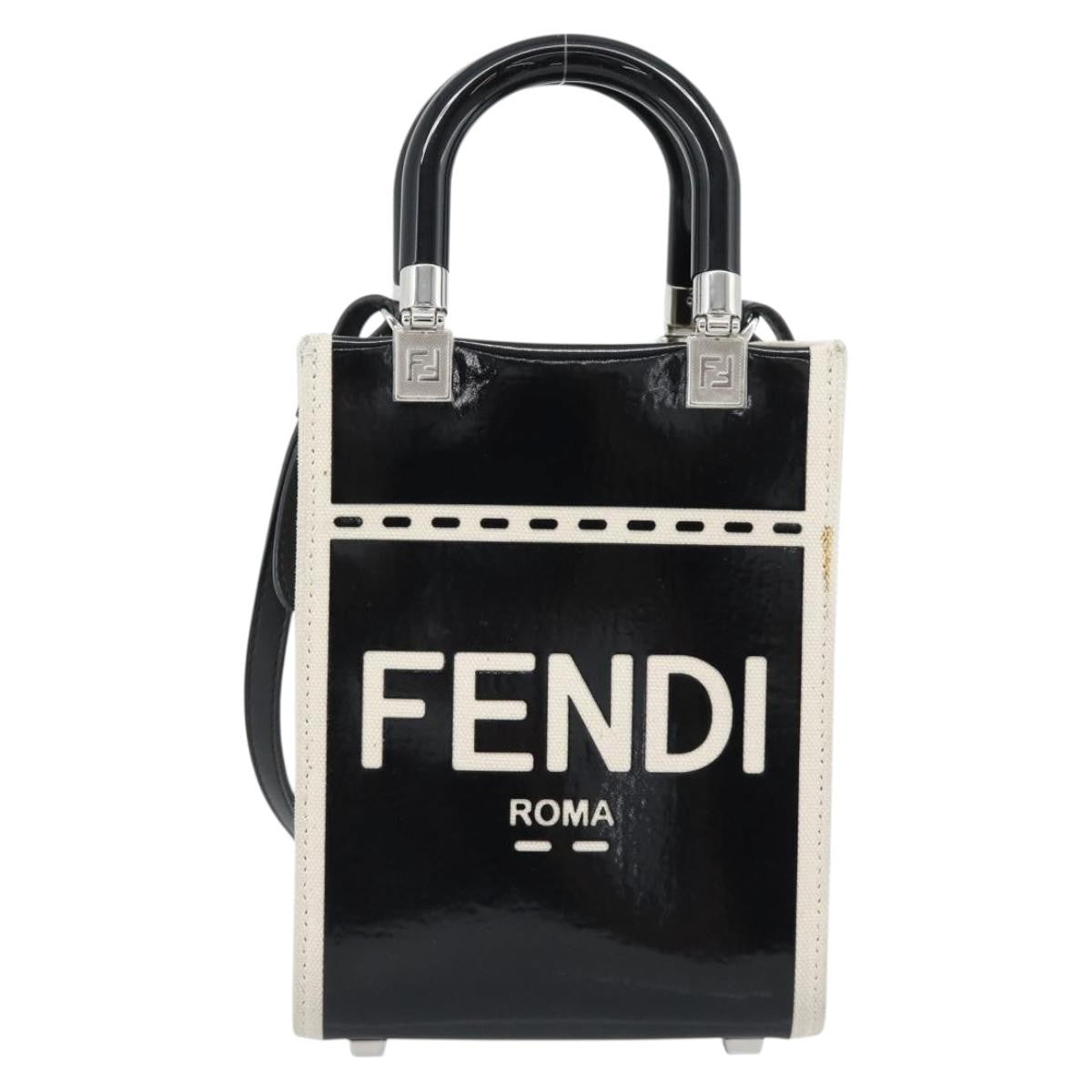 Fendi Sunshine Shopper Patent And Canvas Black Patent_Leather Tote Bag Bag (Pre-Owned)