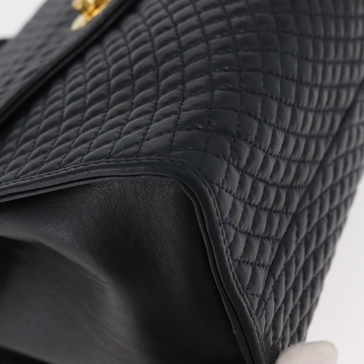 Bally Vintage Quilted Leather Navy Leather Handbag (Pre-Owned)