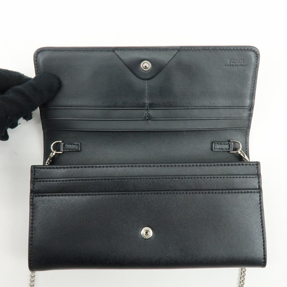 Fendi Continental Wallet On Chain Studded Leather Black Leather Crossbody Bag Bag (Pre-Owned)