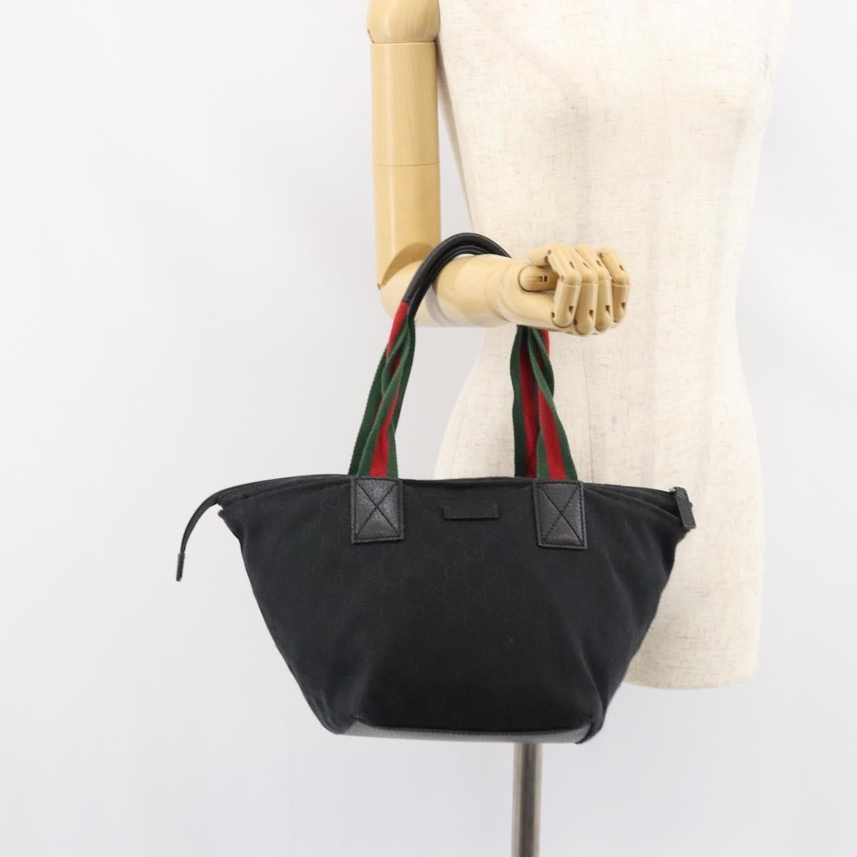 Gucci Web Zip Tote Gg Canvas And Leather Black Canvas Tote Bag Bag (Pre-Owned)