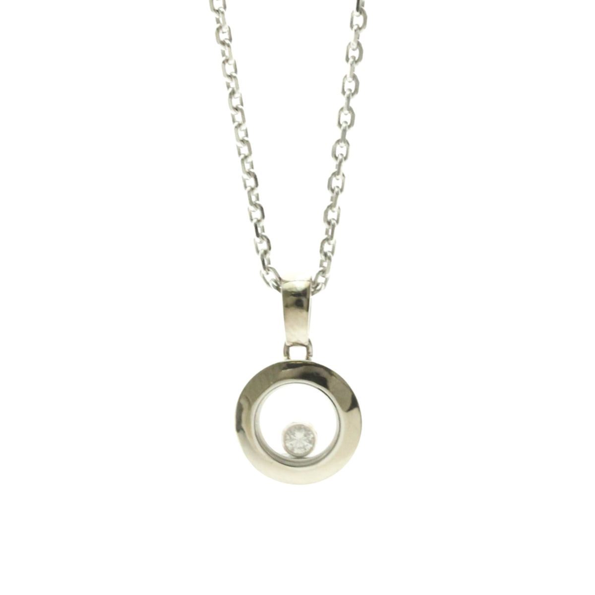 Chopard Happy Diamonds Round Pendant 18K White Gold With 1 Floating Diamond Silver White_Gold Necklace Jewelry (Pre-Owned)