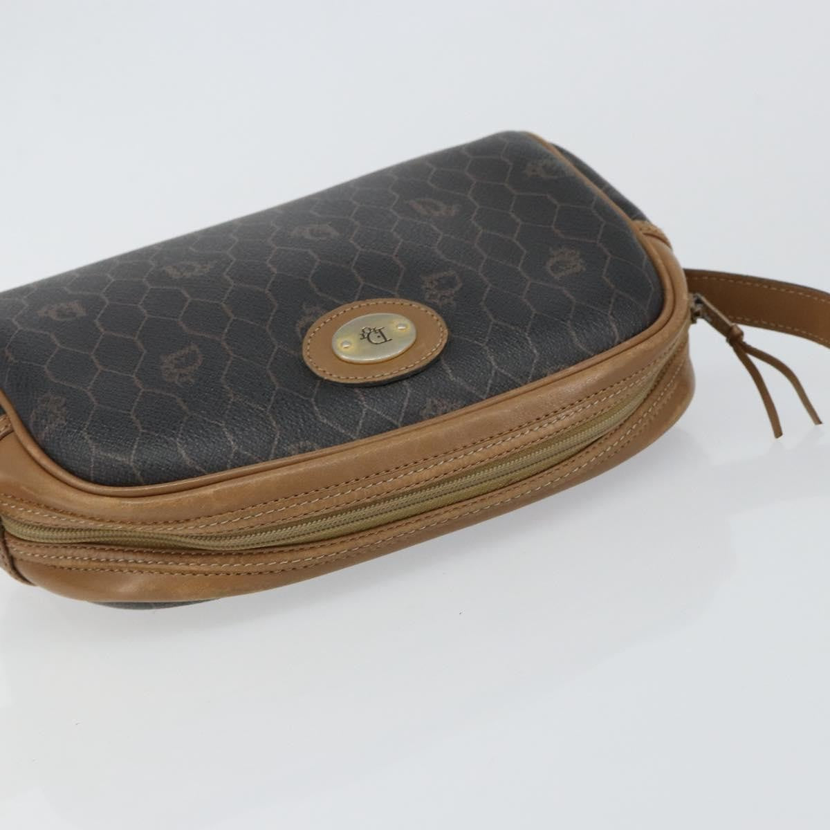 Christian Dior Vintage Honeycomb Zip Coated Canvas Black Canvas Shoulder Bag Bag (Pre-Owned)