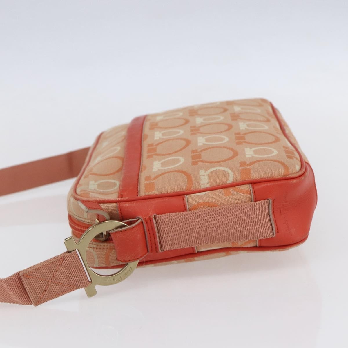 Salvatore Ferragamo Gancini Canvas Orange Canvas Shoulder Bag Bag (Pre-Owned)