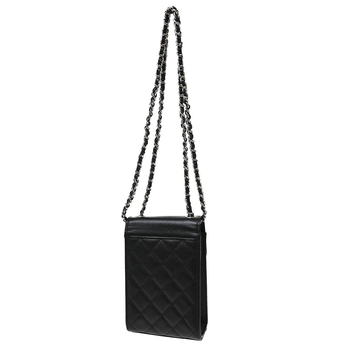 Chanel Cc Flap Phone Holder Quilted Caviar Black Leather Shoulder Bag Bag (Pre-Owned)