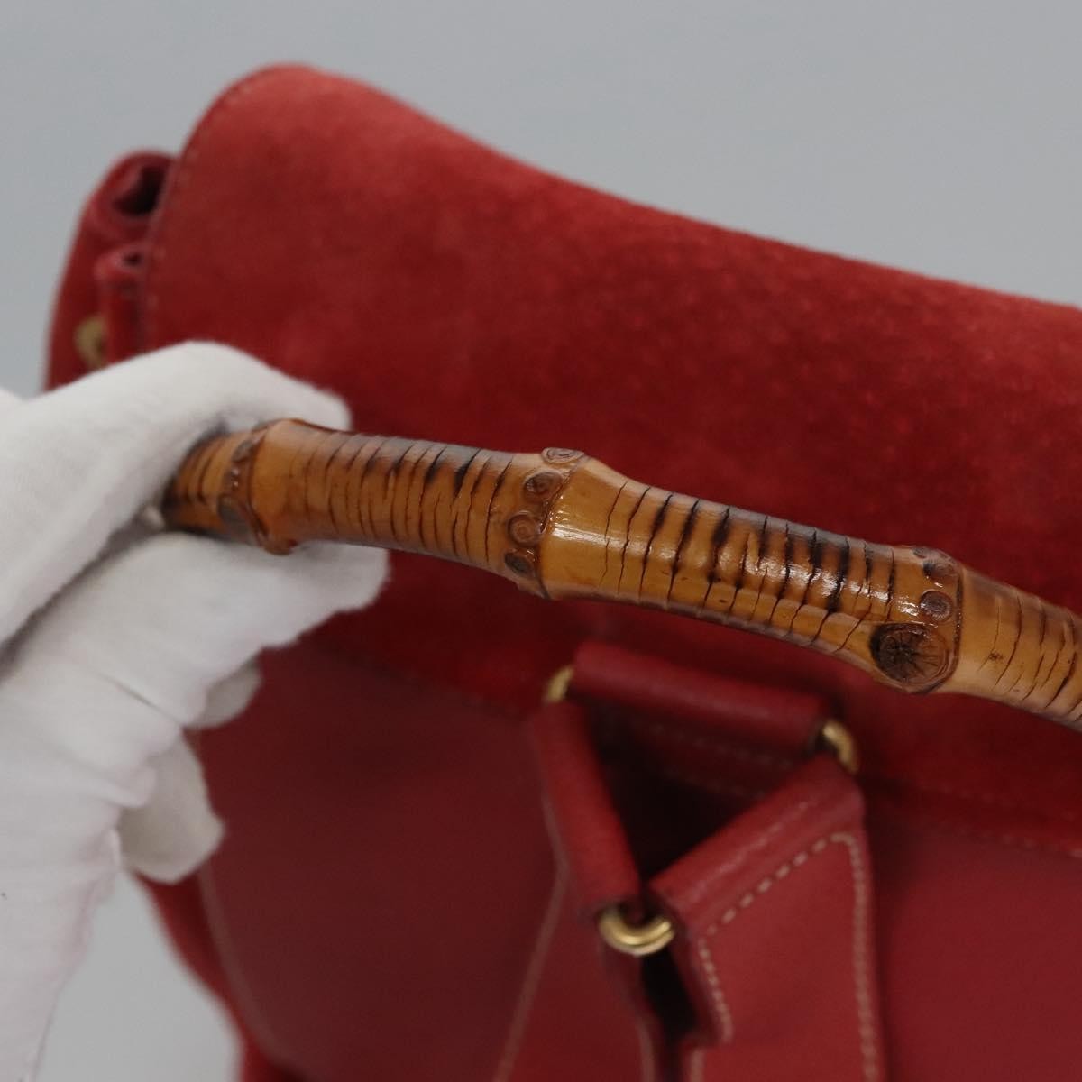 Gucci Vintage Bamboo Suede And Leather Red Suede Backpack Bag (Pre-Owned)