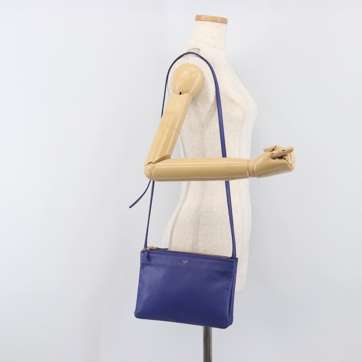 Celine Trio Leather Blue Leather Shoulder Bag Bag (Pre-Owned)