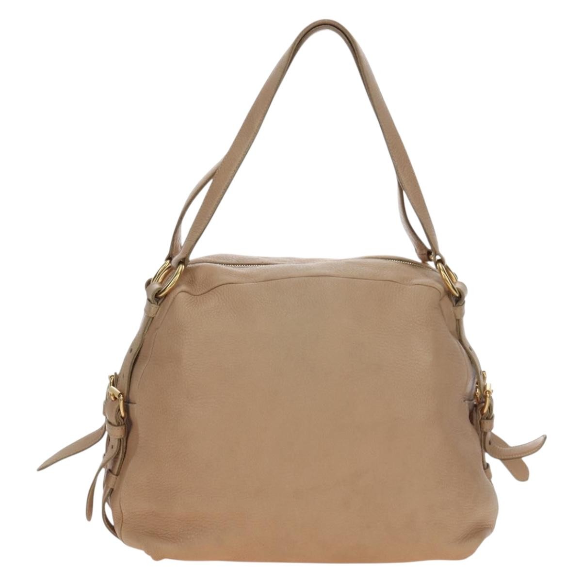 Prada Tote Leather Beige Leather Tote Bag Bag (Pre-Owned)