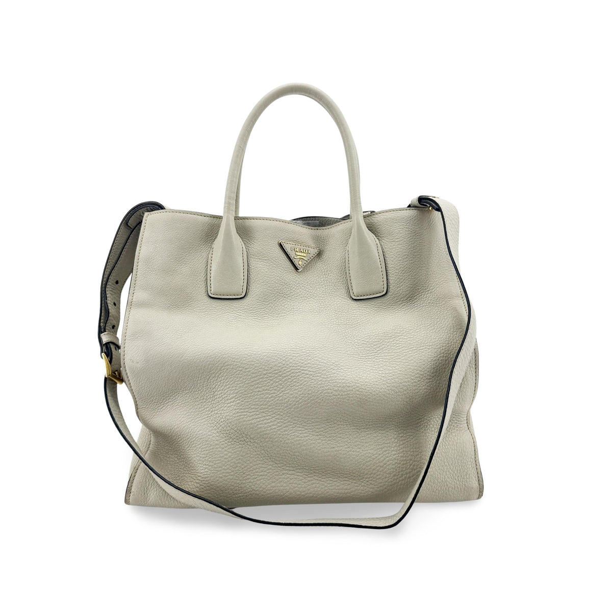 Prada Convertible Shopper Tote Vitello Daino Gray Leather Tote Bag Bag (Pre-Owned)