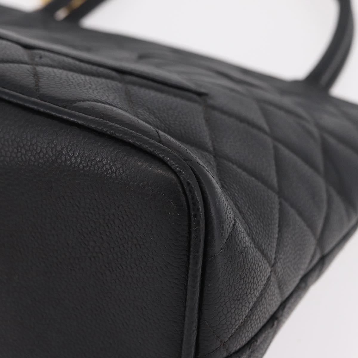 Chanel Medallion Quilted Caviar Black Calfskin Tote Bag Bag (Pre-Owned)