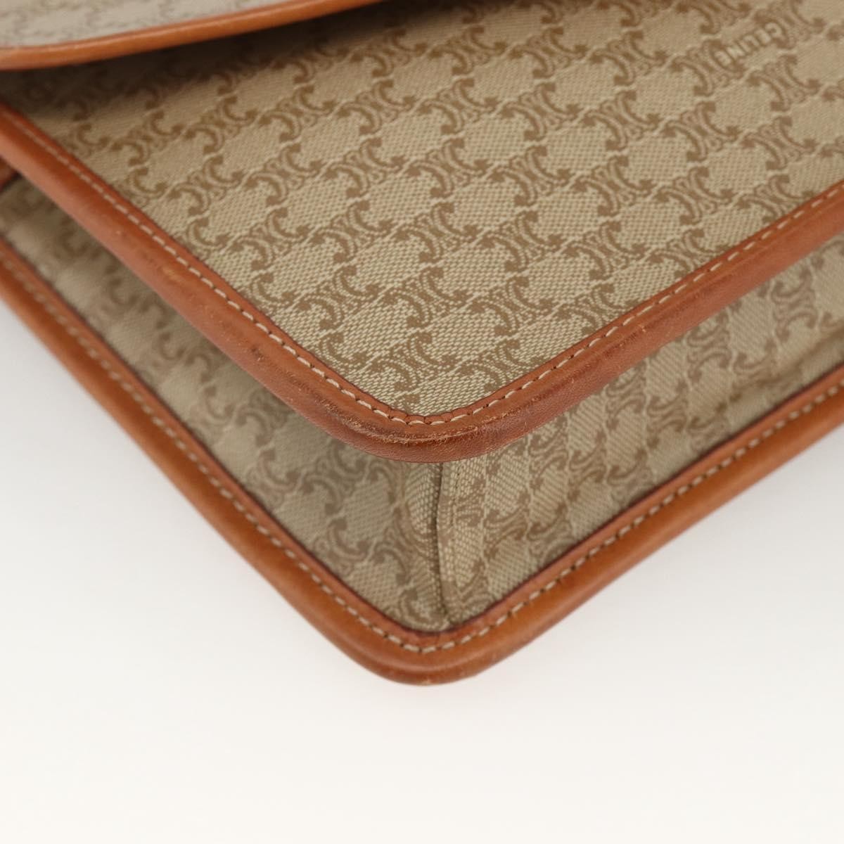 Celine Vintage Macadam Circle Logo Canvas And Leather Beige Canvas Shoulder Bag Bag (Pre-Owned)