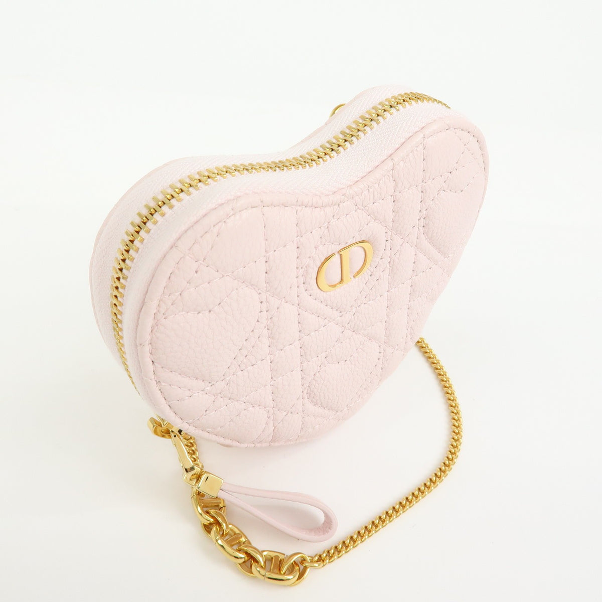 Christian Dior Dioramour Caro Heart Pouch With Chain Cannage Quilt Calfskin Pink Leather Clutche & Pouche Bag (Pre-Owned)
