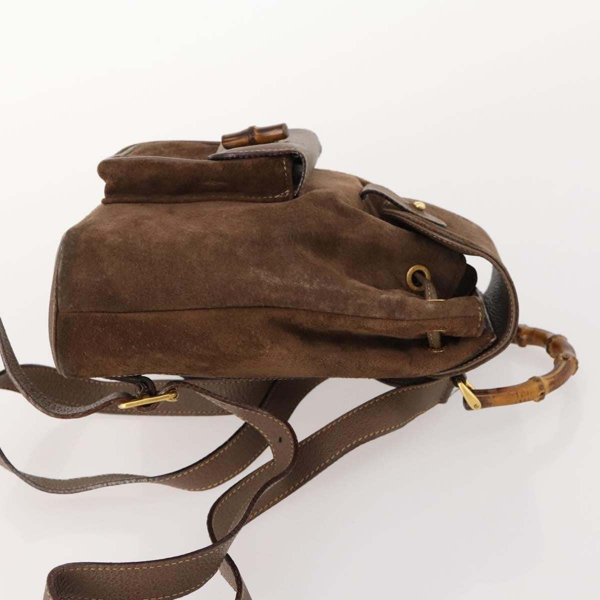 Gucci Gucci Bamboo Daim Brown Suede Backpack Bag (Pre-Owned)