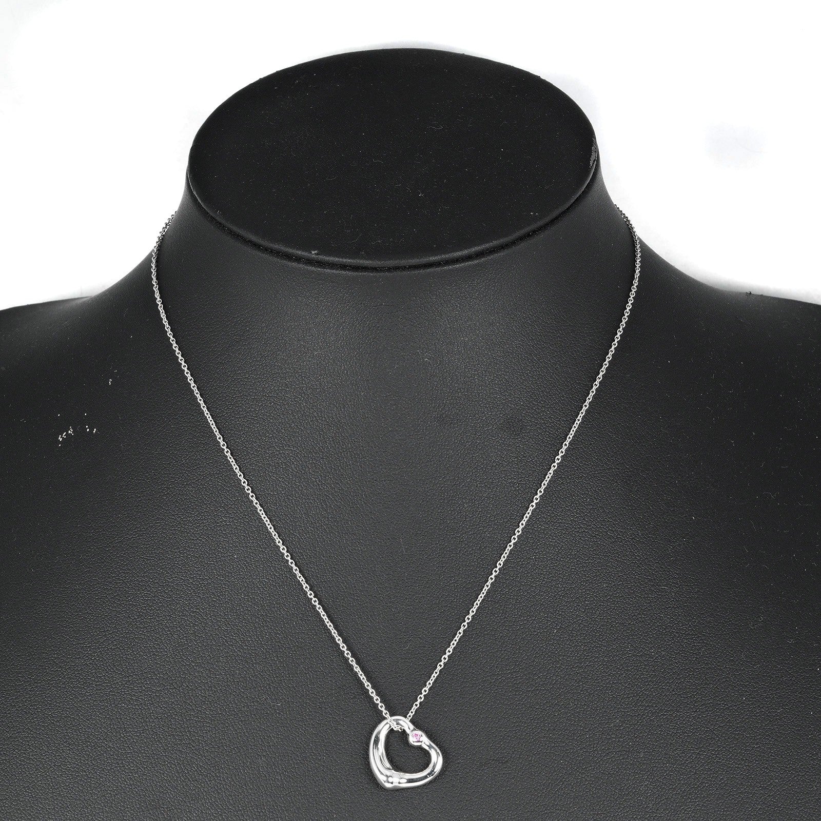 Tiffany & Co. Elsa Peretti Open Heart Pendant Sterling Silver With Pink Sapphire Silver Silver Necklace Jewelry (Pre-Owned)