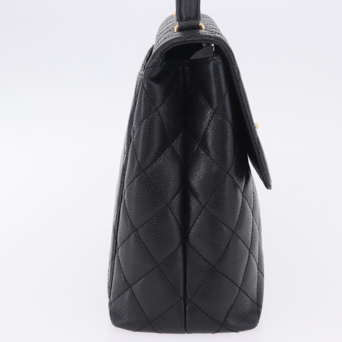 Chanel Coco Top Handle Quilted Caviar With Lizard Black Leather Handbag (Pre-Owned)