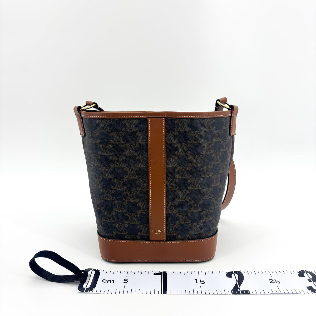 Celine Triomphe Bucket Embossed Suede Black Canvas Handbag (Pre-Owned)