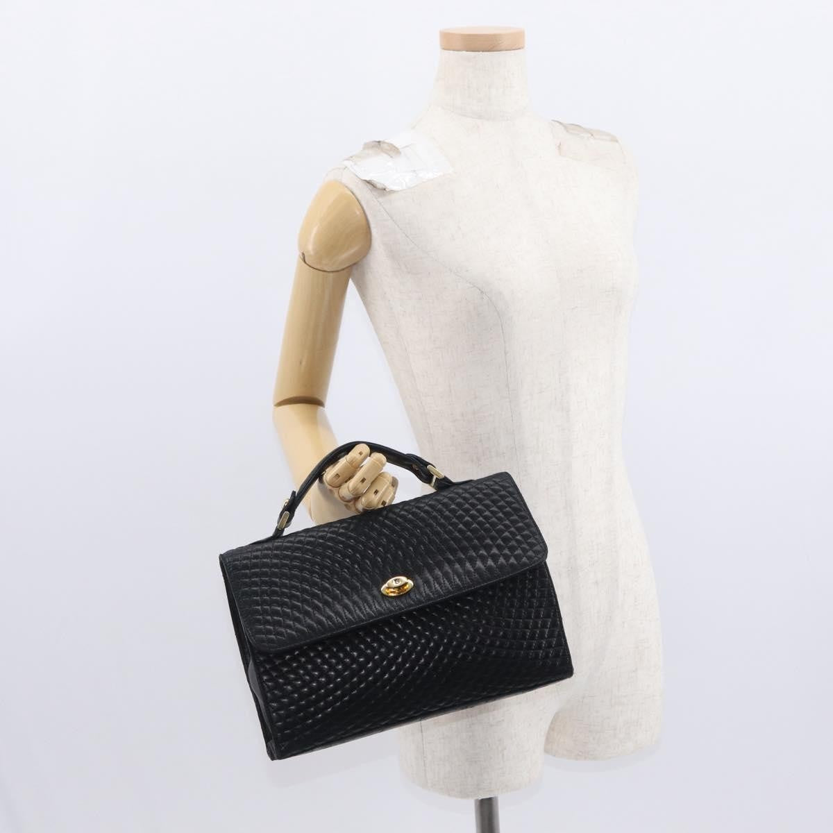 Bally Vintage Quilted Leather Black Leather Handbag (Pre-Owned)