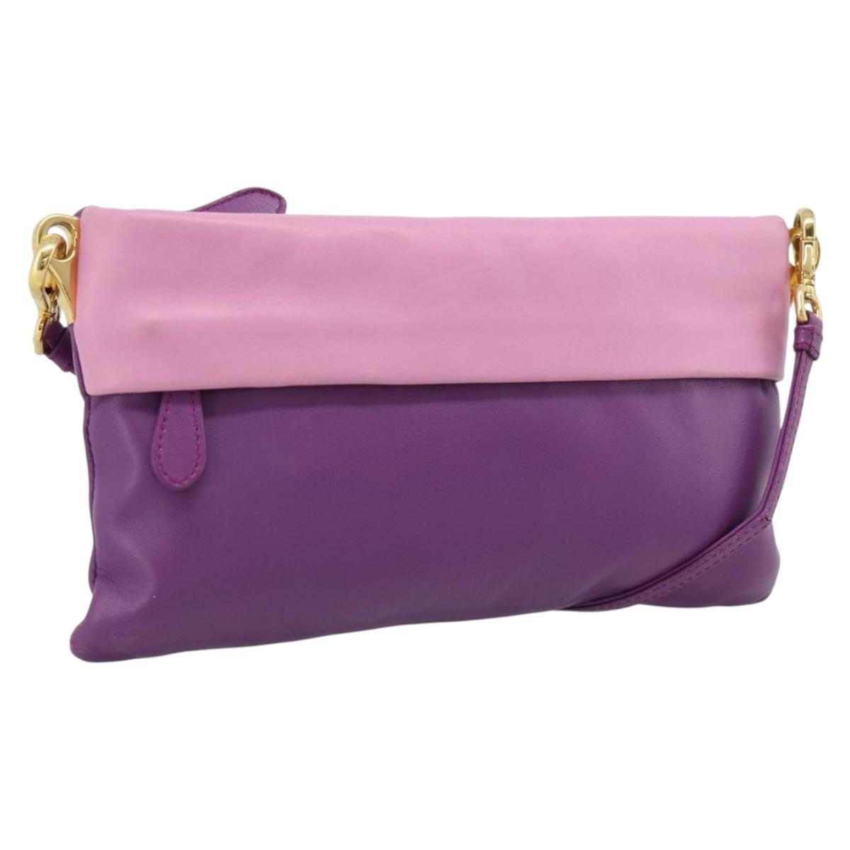 Prada Fold Over Chain Flap Soft Calf Purple Leather Handbag (Pre-Owned)