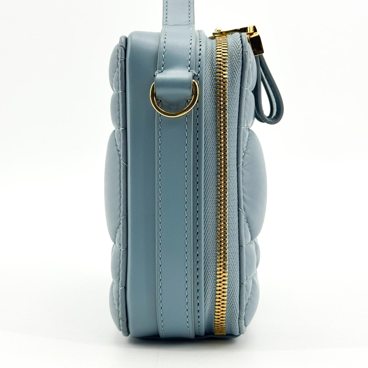 Christian Dior Caro Box Bag With Chain Macrocannage Quilt Calfskin Blue Leather Handbag (Pre-Owned)