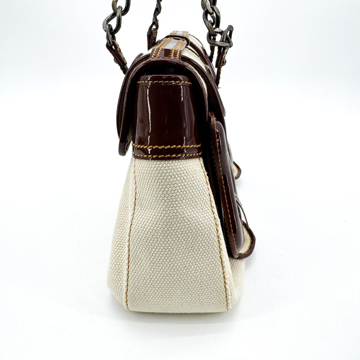 Fendi B. Bag Canvas With Patent Brown Canvas Handbag (Pre-Owned)
