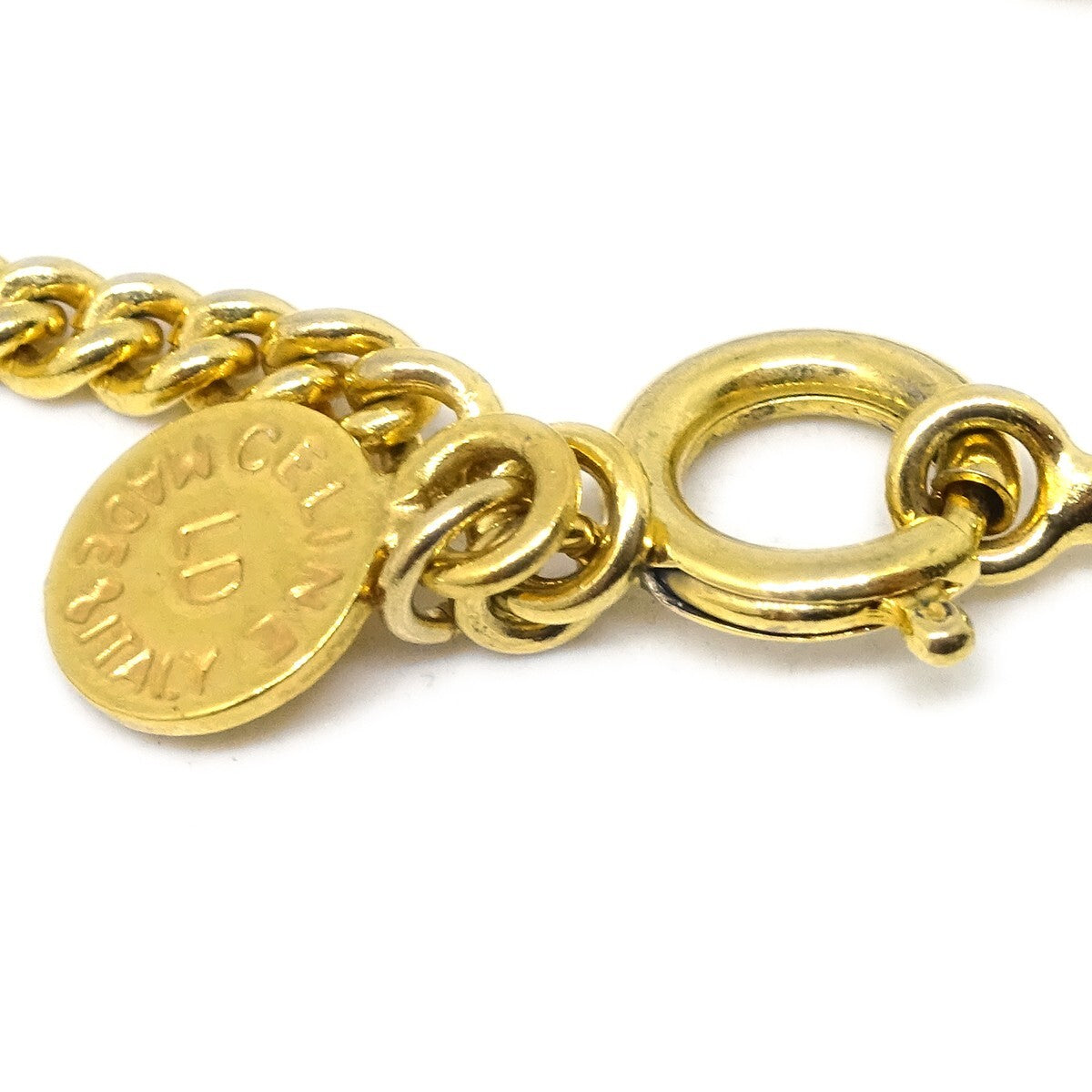 Celine Vintage Logo Circle Pendant Metal Gold Gold_Plated Necklace Jewelry (Pre-Owned)