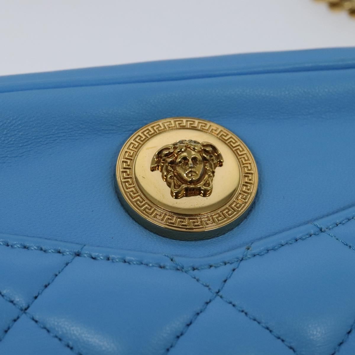Versace Medusa Icon Front Slip Pocket Camera Quilted Leather Blue Leather Shoulder Bag Bag (Pre-Owned)