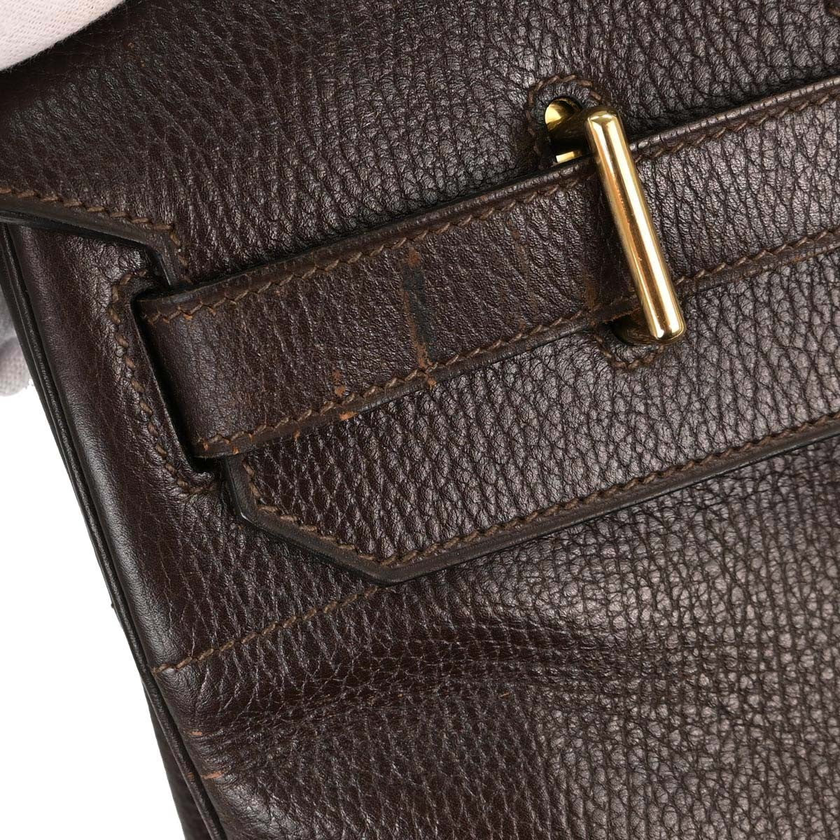 Hermes Hac Birkin Brown Ardennes With Gold Hardware Brown Leather Handbag (Pre-Owned)