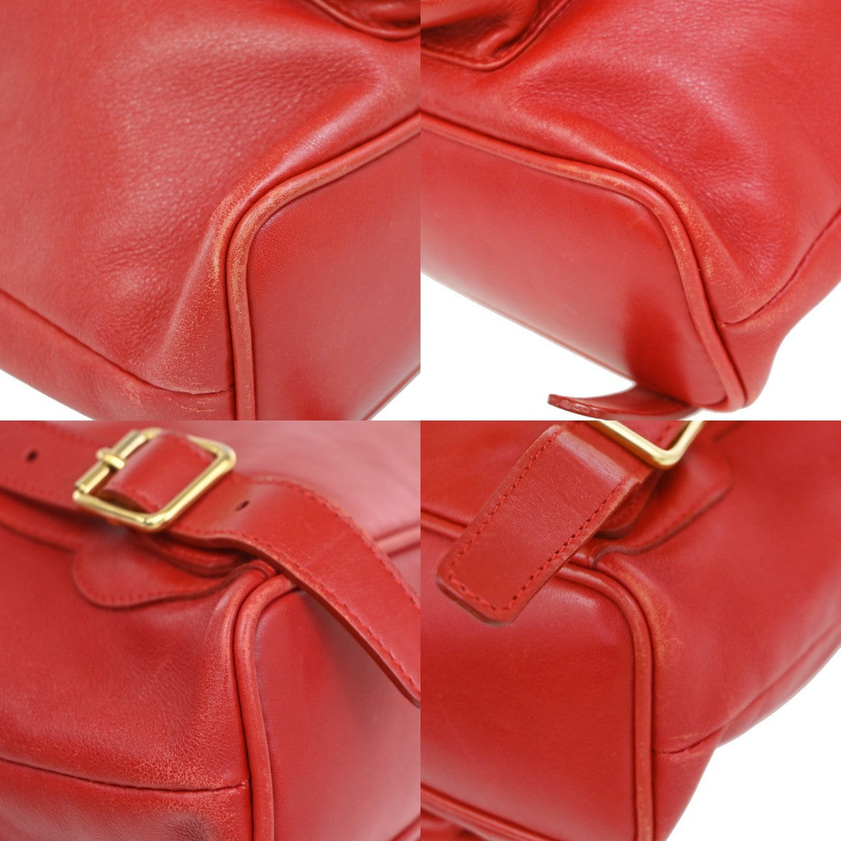 Gucci Vintage Bamboo Leather Red Leather Backpack Bag (Pre-Owned)
