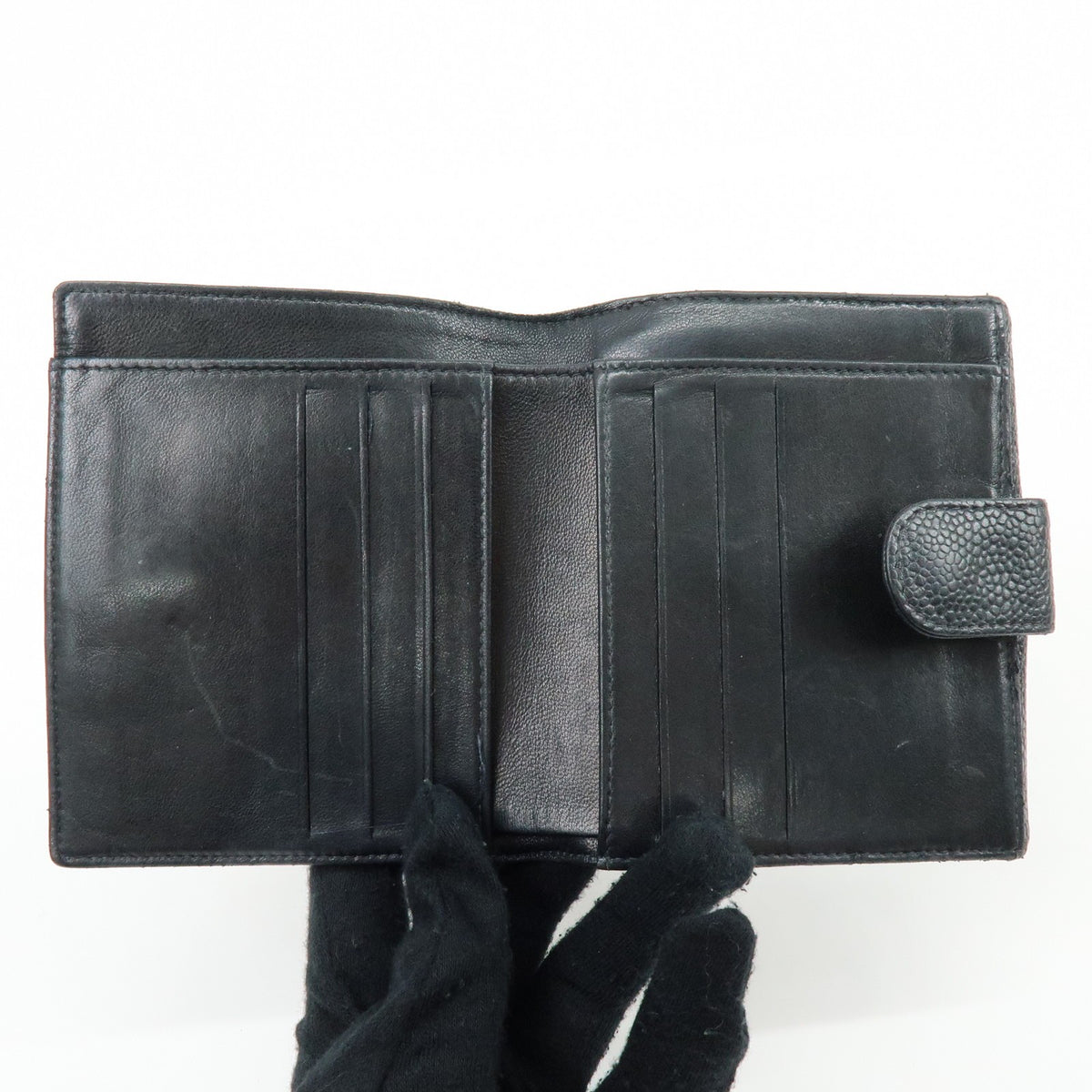 Chanel Vintage Timeless Bifold Caviar Black Leather Wallets Accessory (Pre-Owned)