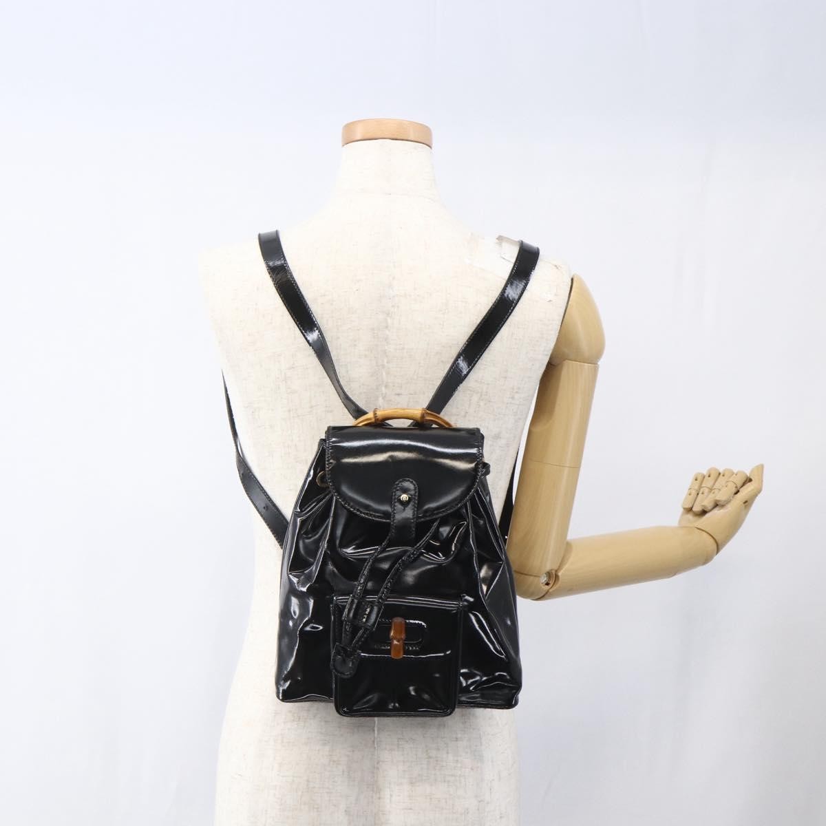 Gucci Vintage Bamboo Patent Black Patent_Leather Backpack Bag (Pre-Owned)