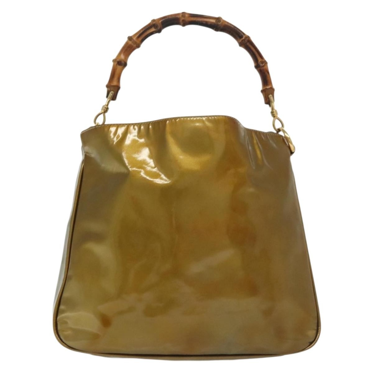 Gucci Vintage Bamboo Handle Open Hobo Leather Gold Patent_Leather Shoulder Bag Bag (Pre-Owned)