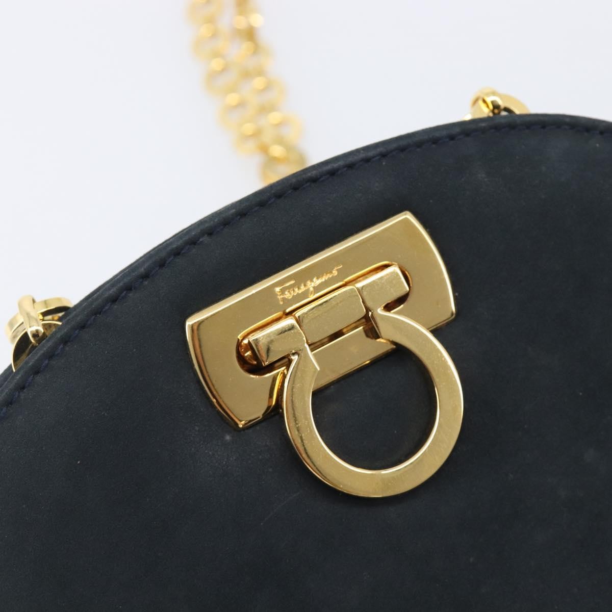 Salvatore Ferragamo Vintage Gancini Chain Suede Black Suede Shoulder Bag Bag (Pre-Owned)