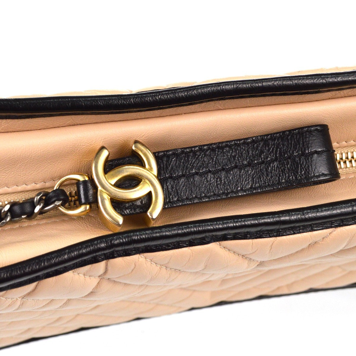 Chanel So Black Gabrielle Hobo Quilted Aged Calfskin Beige Leather Shoulder Bag Bag (Pre-Owned)