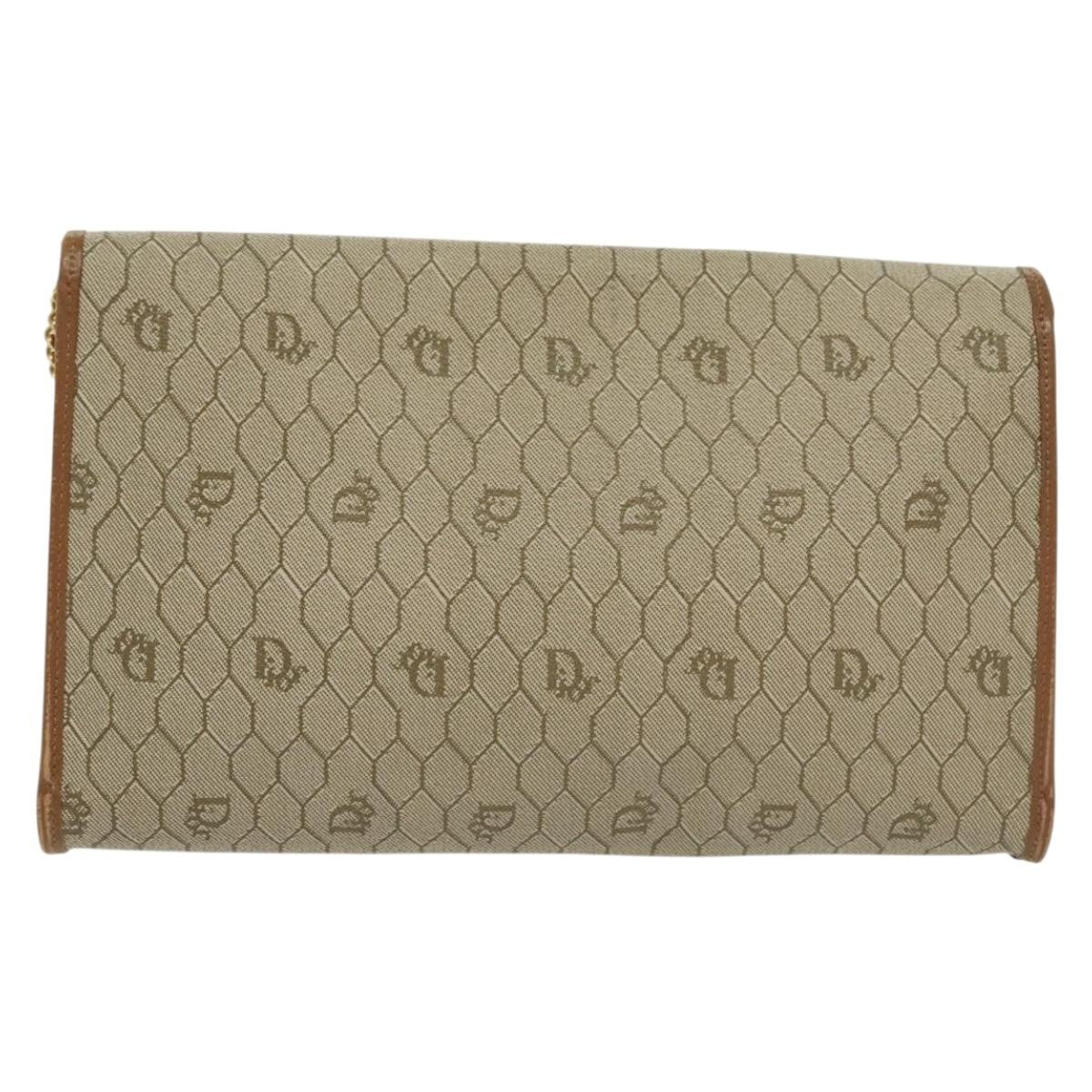 Christian Dior Vintage Honeycomb Chain Canvas Beige Canvas Bag (Pre-Owned)