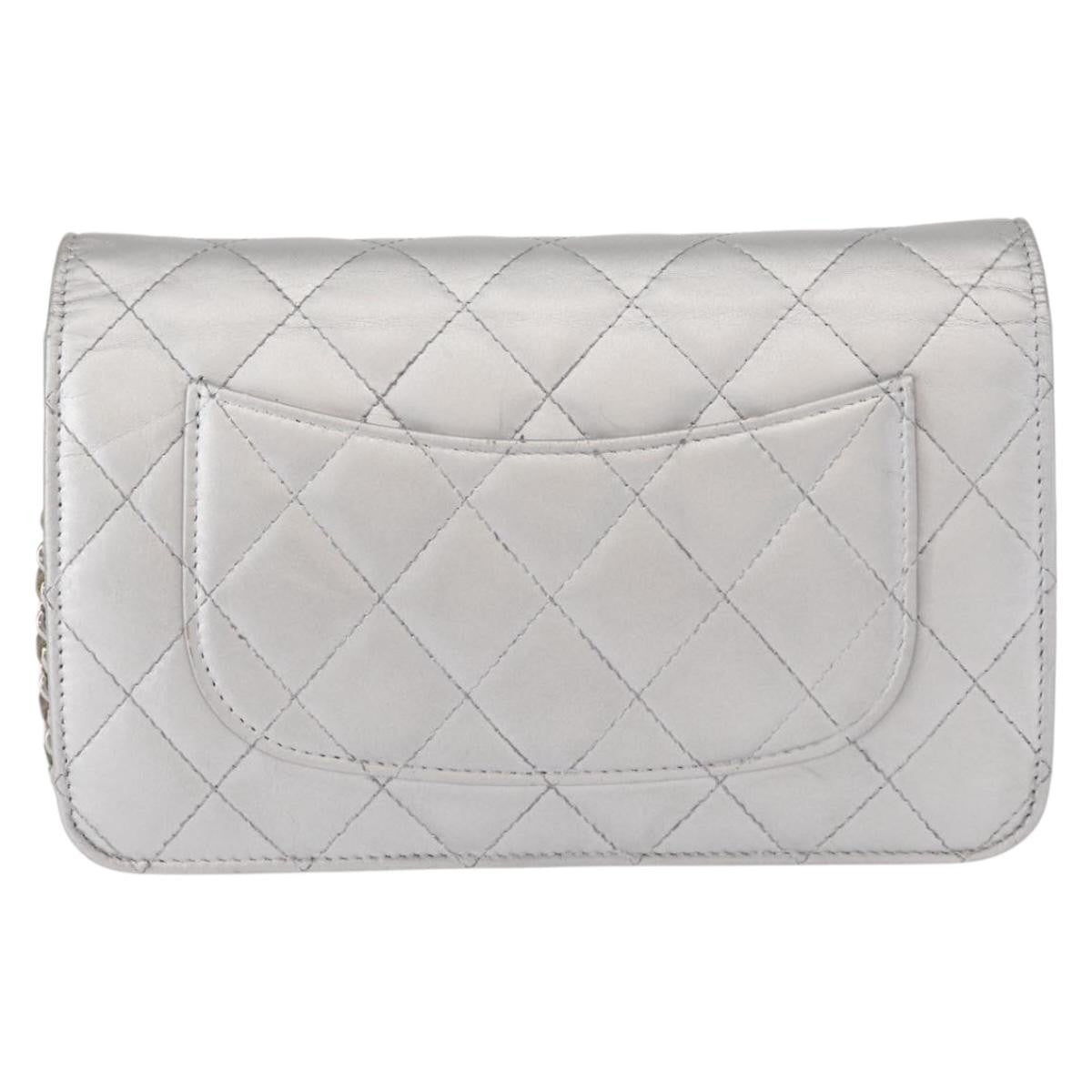 Chanel Reissue 2.55 Wallet On Chain Quilted Lambskin Silver Leather Crossbody Bag Bag (Pre-Owned)