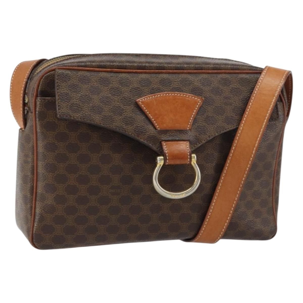 Celine Vintage Macadam Canvas And Leather Brown Canvas Shoulder Bag Bag (Pre-Owned)