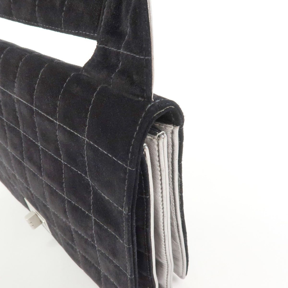 Chanel Chocolate Bar Mademoiselle Flap Quilted Leather Black Suede Handbag (Pre-Owned)