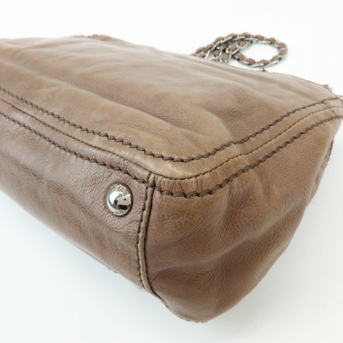 Prada Chain Flap Leather Brown Leather Shoulder Bag Bag (Pre-Owned)