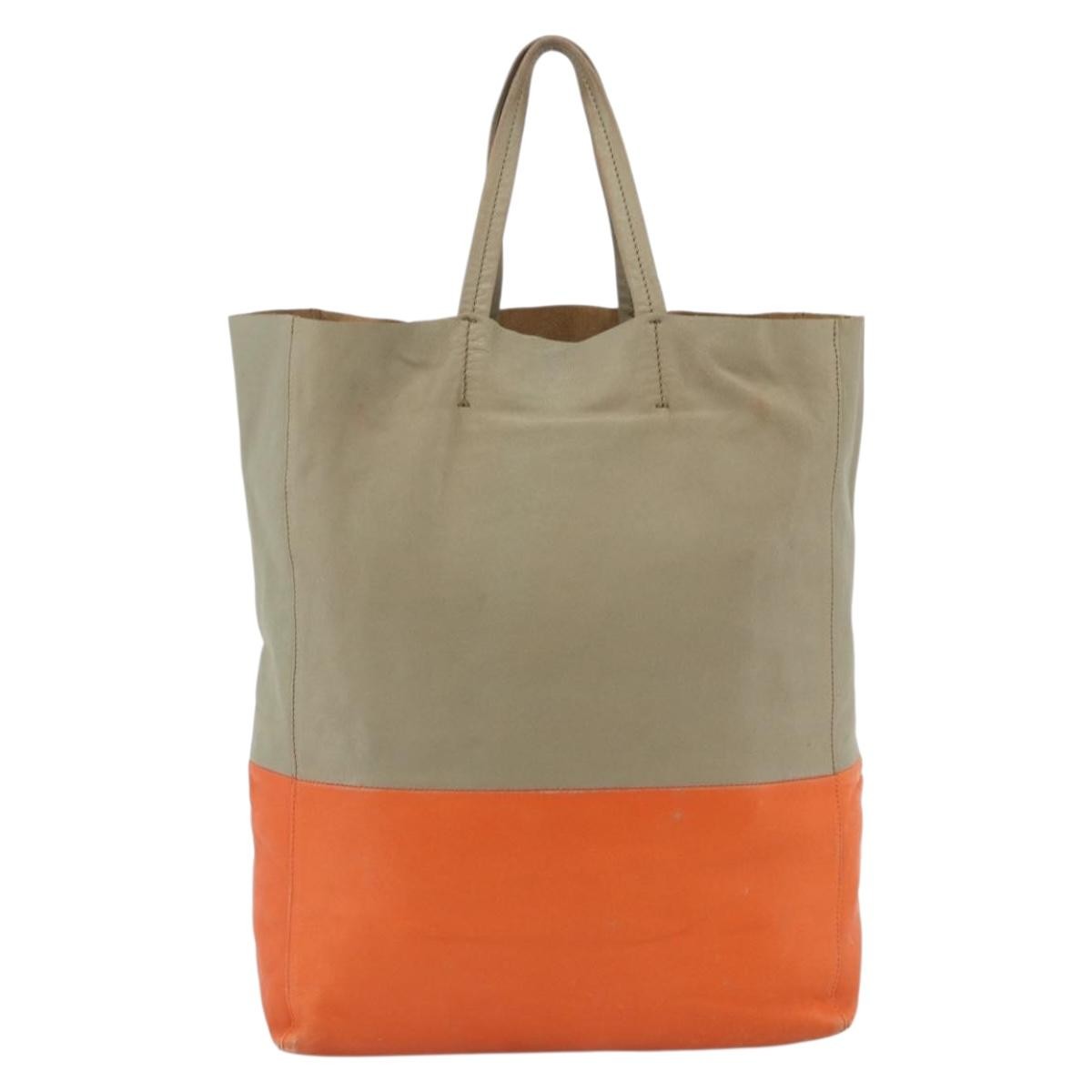 Celine Vertical Bi-Cabas Tote Leather Beige Leather Tote Bag Bag (Pre-Owned)