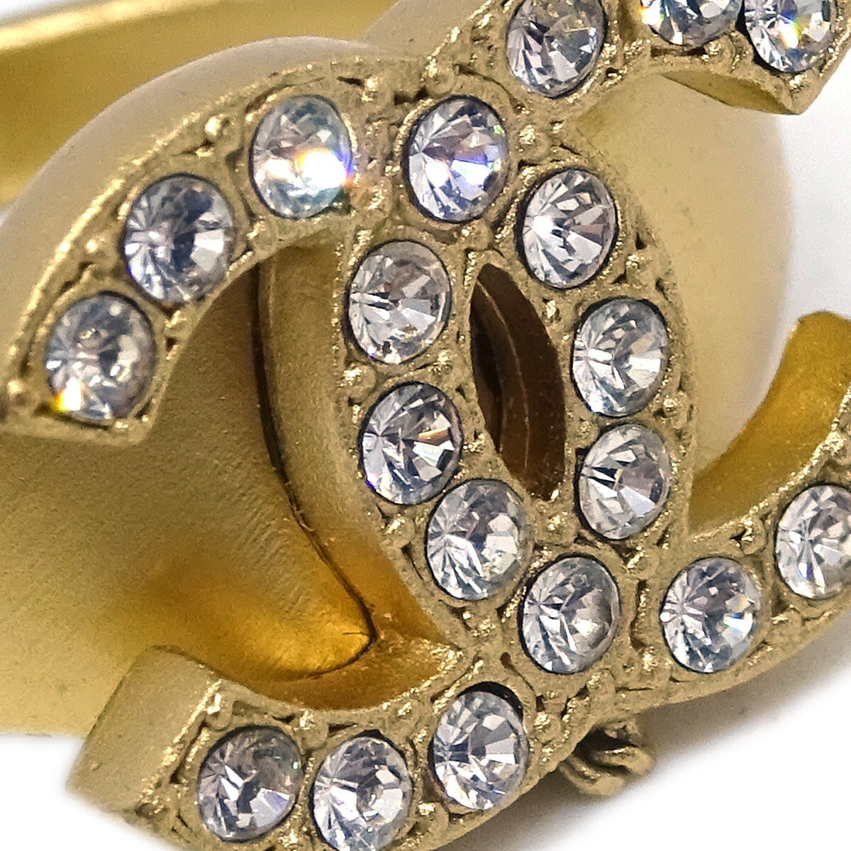 Chanel Logo Bangle With Chain Attached Cc Metal With Crystal Gold Gold_Plated Bracelet Jewelry (Pre-Owned)