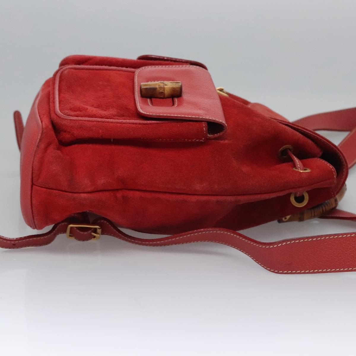 Gucci Vintage Bamboo Suede And Leather Red Suede Backpack Bag (Pre-Owned)