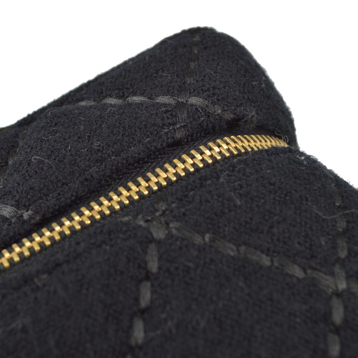 Chanel Vintage Cosmetic Case Quilted Fabric Black Wool Clutche & Pouche Bag (Pre-Owned)
