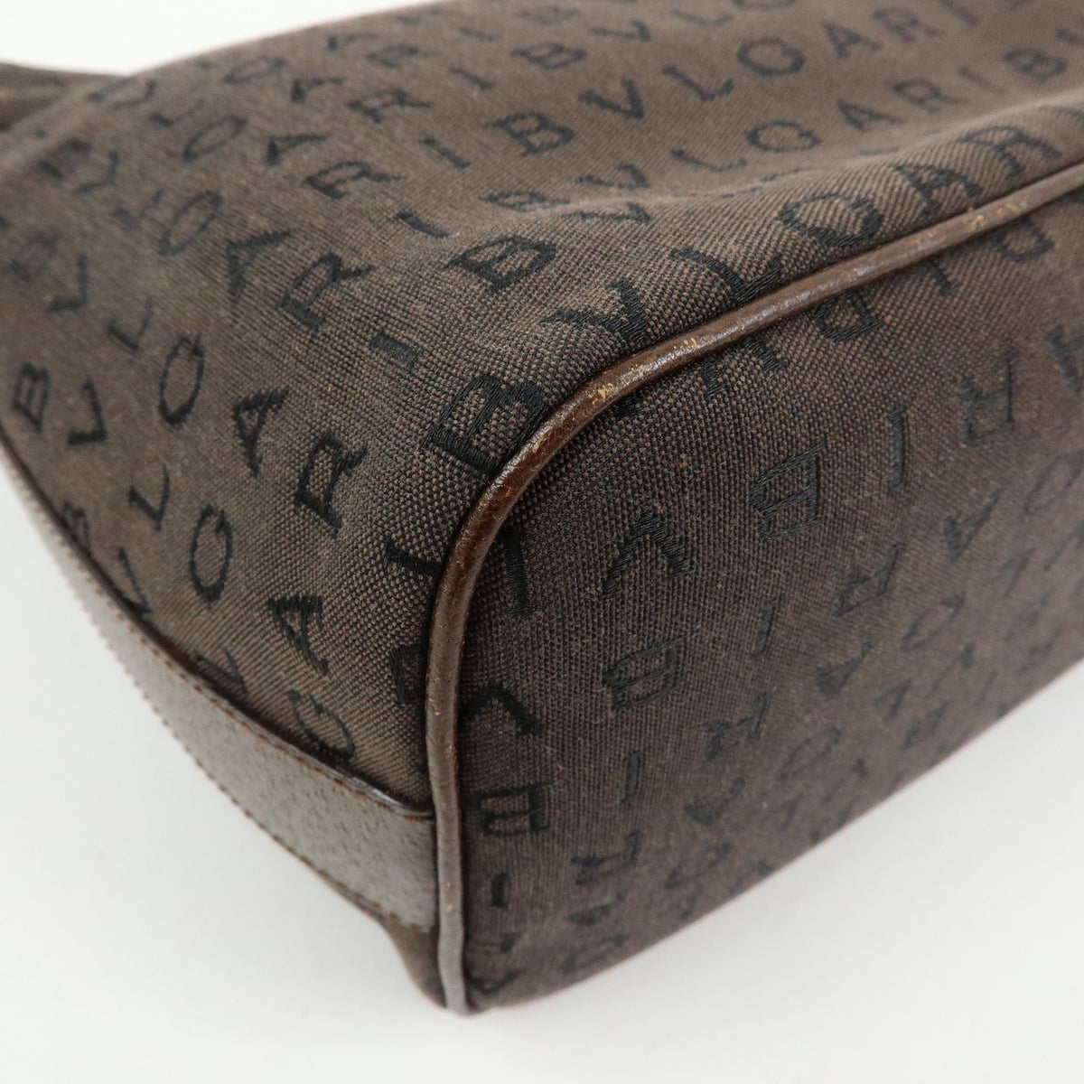 Bvlgari Logomania Suede Brown Canvas Handbag (Pre-Owned)
