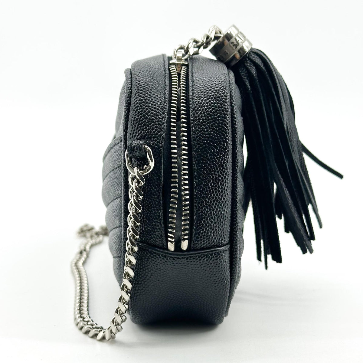 Saint Laurent Lou Camera Matelasse Chevron Leather Black Calfskin Handbag (Pre-Owned)