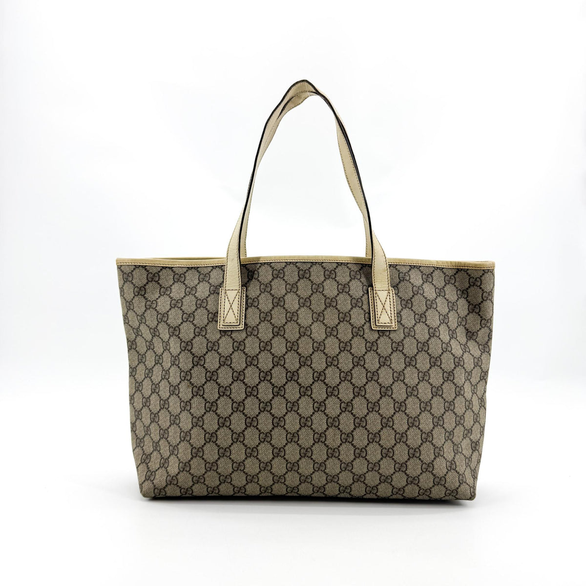 Gucci Plus Gg Coated Canvas With Leather Brown Canvas Tote Bag Bag (Pre-Owned)