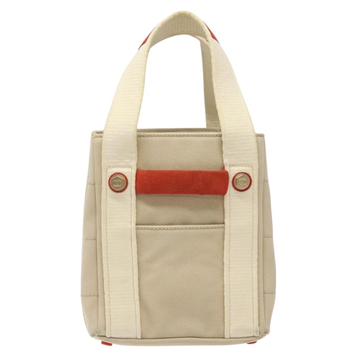 Chanel Chocolate Bar Coco Mark Canvas Beige Canvas Handbag (Pre-Owned)